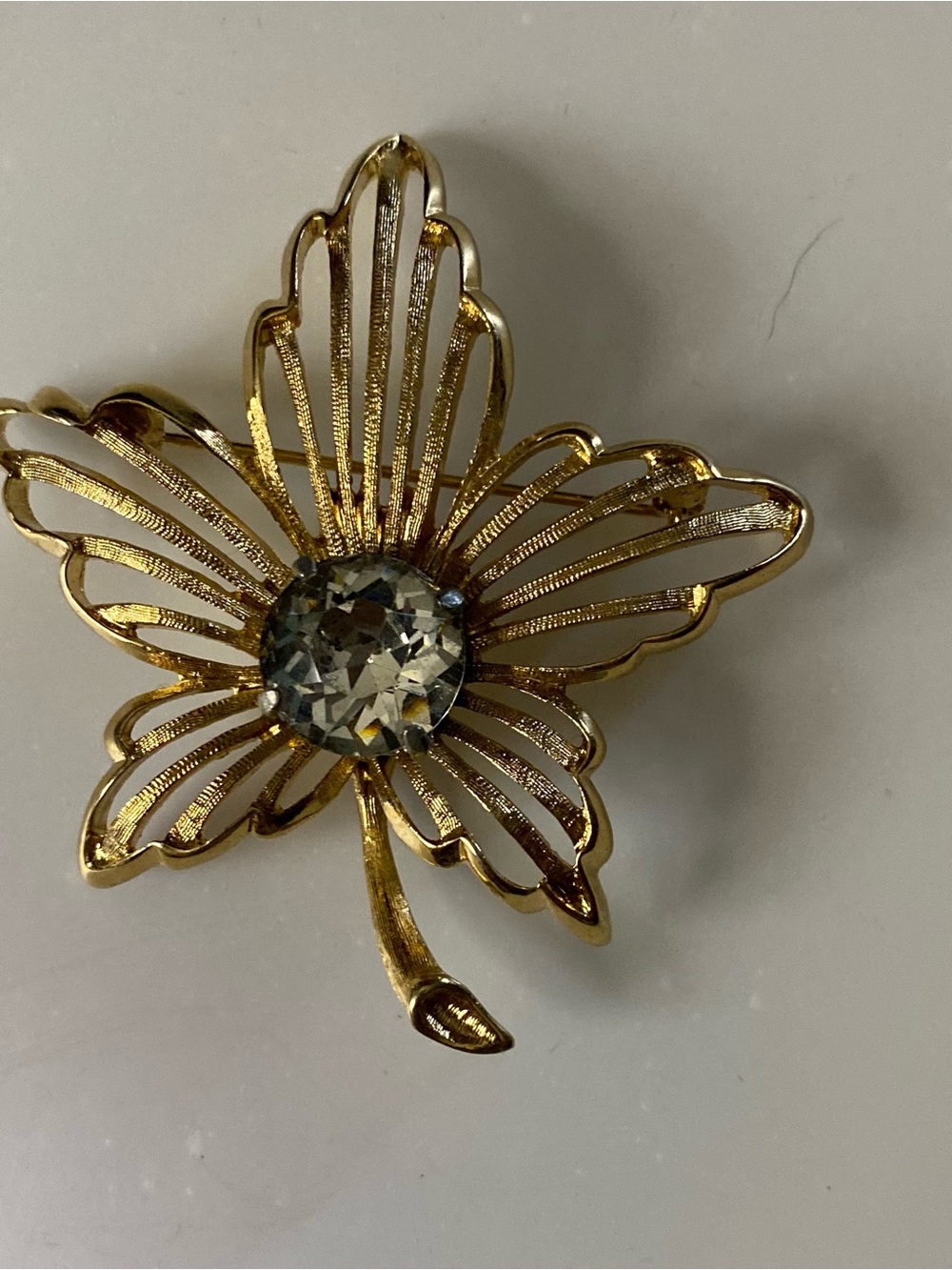 Monet Gold Floral Rhinestone Brooch - Elegant Women Jewelry